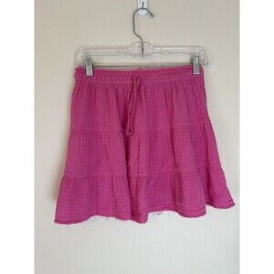 Aerie Pool To Party Tiered Circle Mini Skirt Size S Pink Gauze Short Cover Up